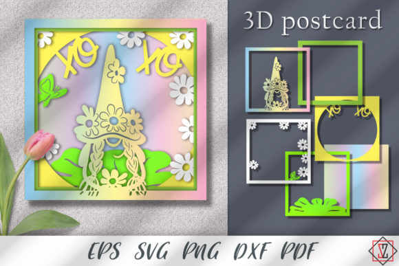 3D Card with a Gnome in Flowers: Graphics and Crafts for Blog Design
