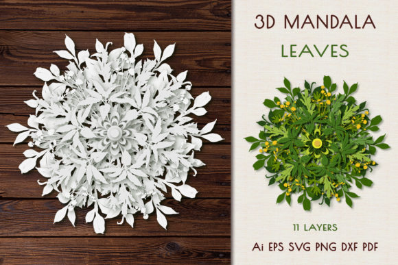 3D Mandala Leaves Graphics for Crafts