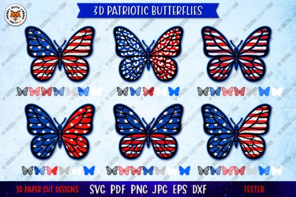 3D Patriotic Butterfly Papercut SVG for Laser Cutting and Wall Decor
