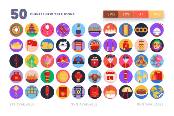 50 Chinese New Year Icons Graphics for Editorial Use