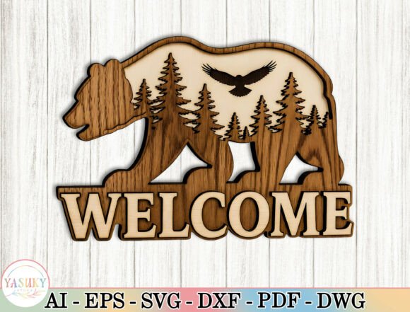 Bear Welcome Sign Laser Cut File SVG