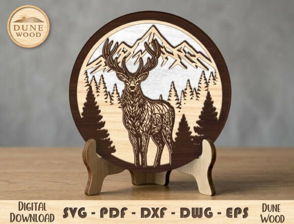 Deer Mountain Layered Laser Cut File for Home Decor