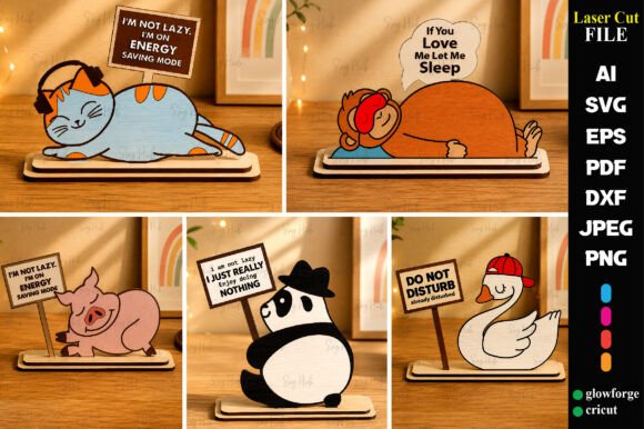 Funny Lazy Animals Laser Cut Bundle for Stands