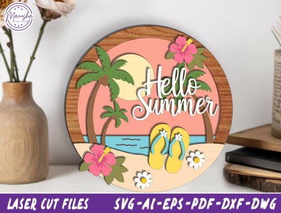 Hello Summer Door Hanger Laser Cut File