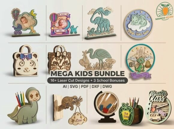 Mega Kids School 19-in-1 Laser Pack for Laser Cutting and Other Home Decor
