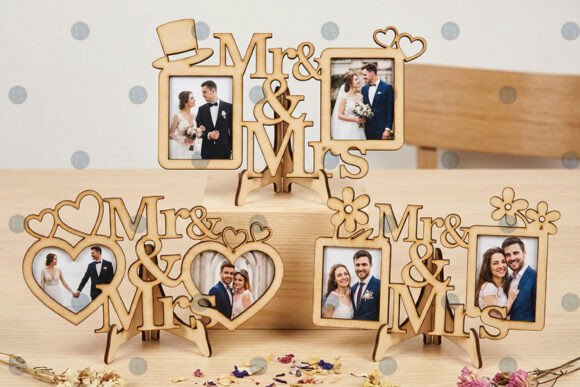 Mr and Mrs Photo Frame SVG Bundle for Laser Cutting and Art Amp