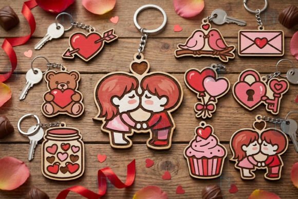 Paintable Valentine Keychain SVG Bundle: Laser Cutting and Keychains