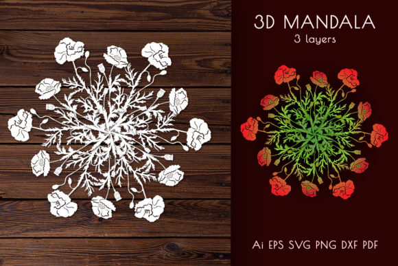 Poppies 3D Mandala Graphics for Crafts and Content