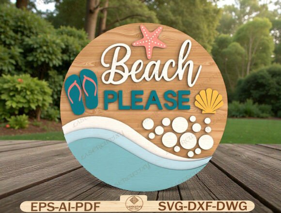 Round Summer Beach Door Hanger Laser Cut