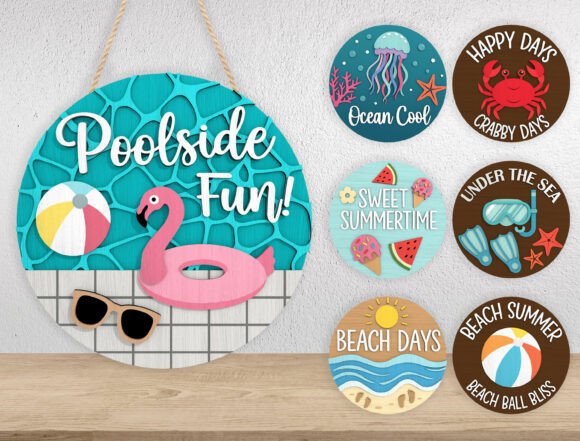 Summer Round Sign Bundle SVG for Laser Cutting and Signs